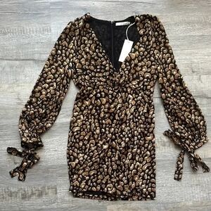 Essue Black and Brown Patterned Long Sleeve Dress